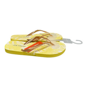 Joe Fresh Flip Flop Sandals Womens Size 6 Yellow Tie Dye Shoes Beach Summer
